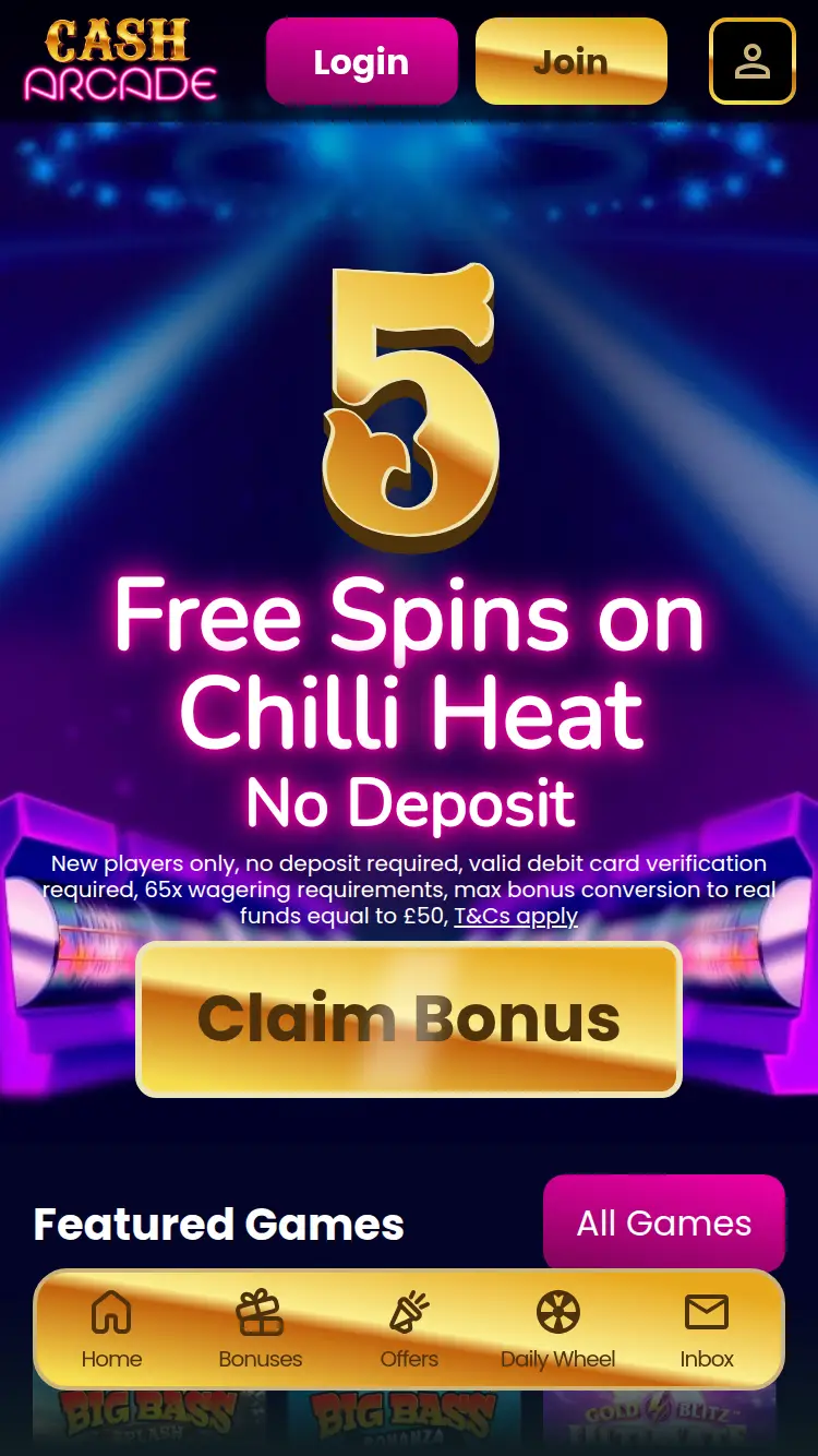 Cash Arcade - homepage (mobile)