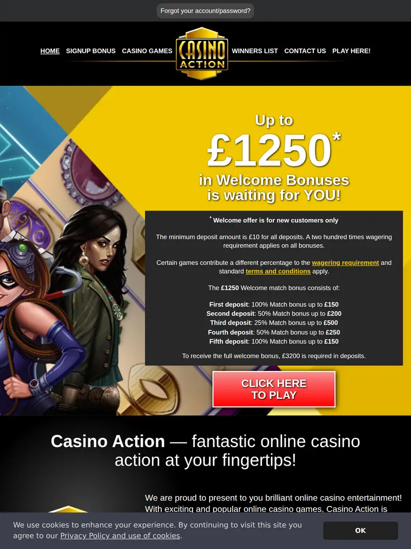 Casino Action - homepage (tablet)