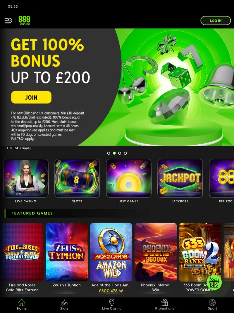 888 Poker Casino - homepage (tablet)