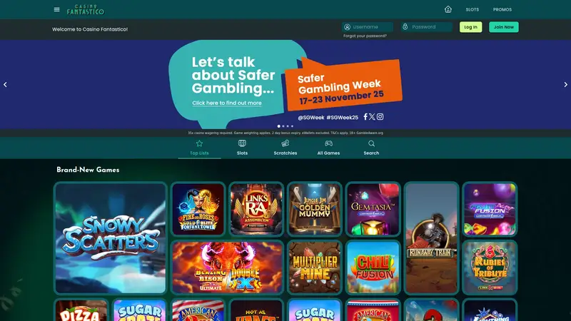 Casino Fantastico - homepage (desktop)