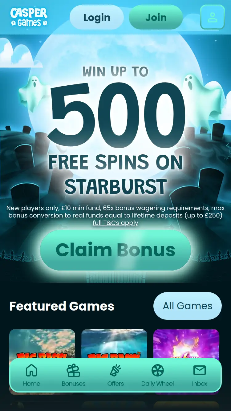 Casper Games - homepage (mobile)