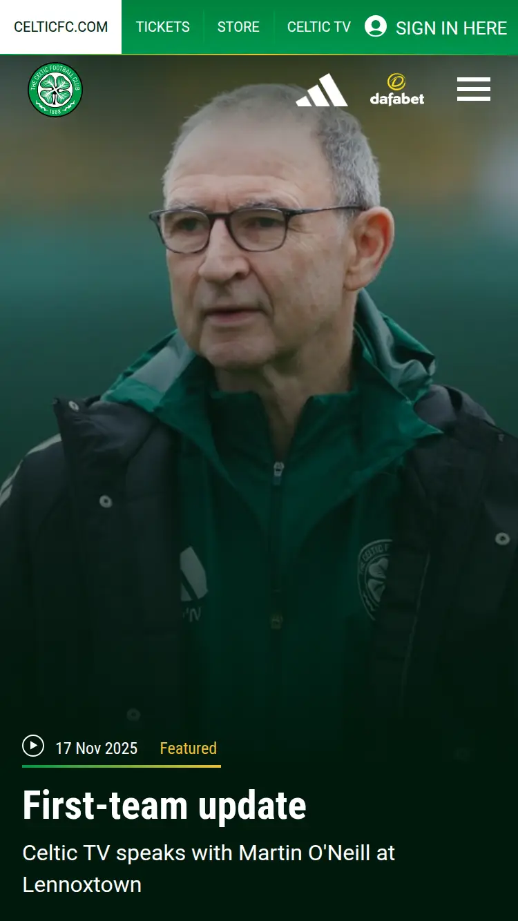 Celtic FC - homepage (mobile)