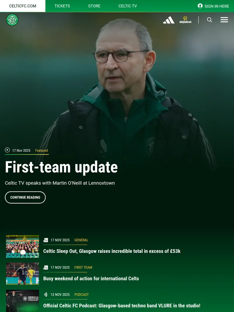 Celtic FC - homepage (tablet)