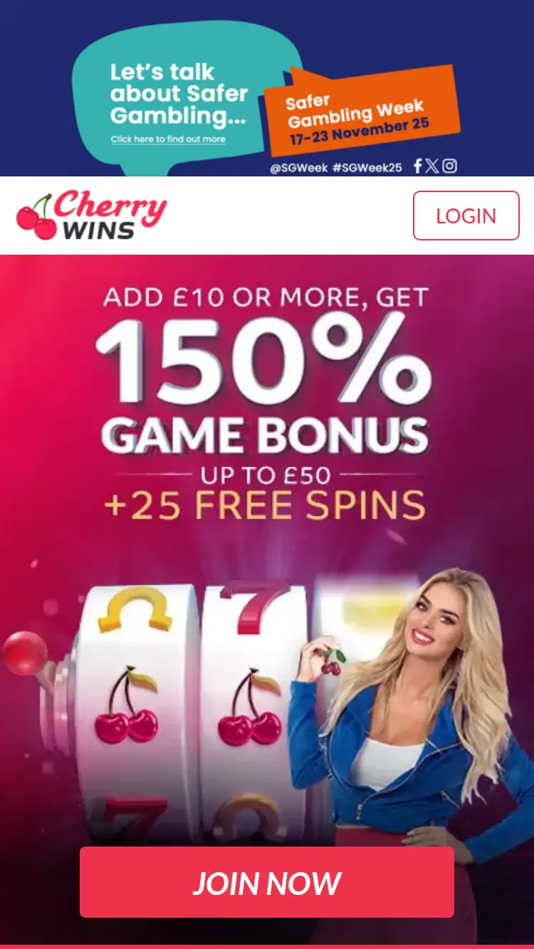 Cherry Wins - homepage (mobile)