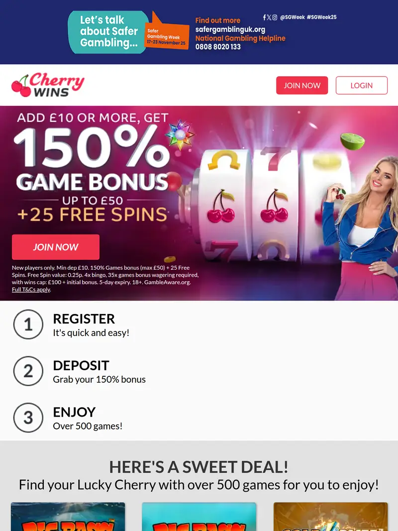 Cherry Wins - homepage (tablet)