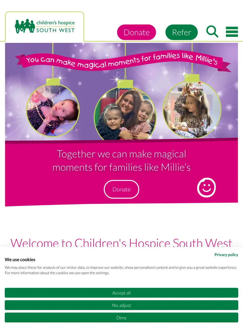 Children's Hospice South West - homepage (tablet)
