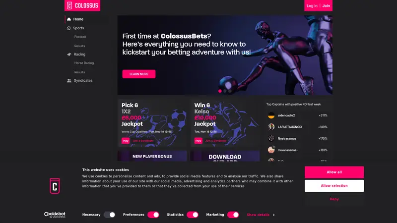 Colossus Bets - homepage (desktop)