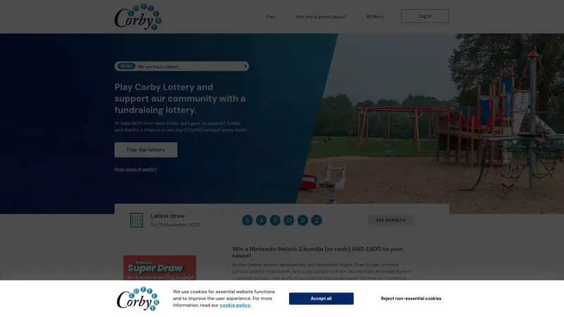 Corby Lottery - homepage (desktop)