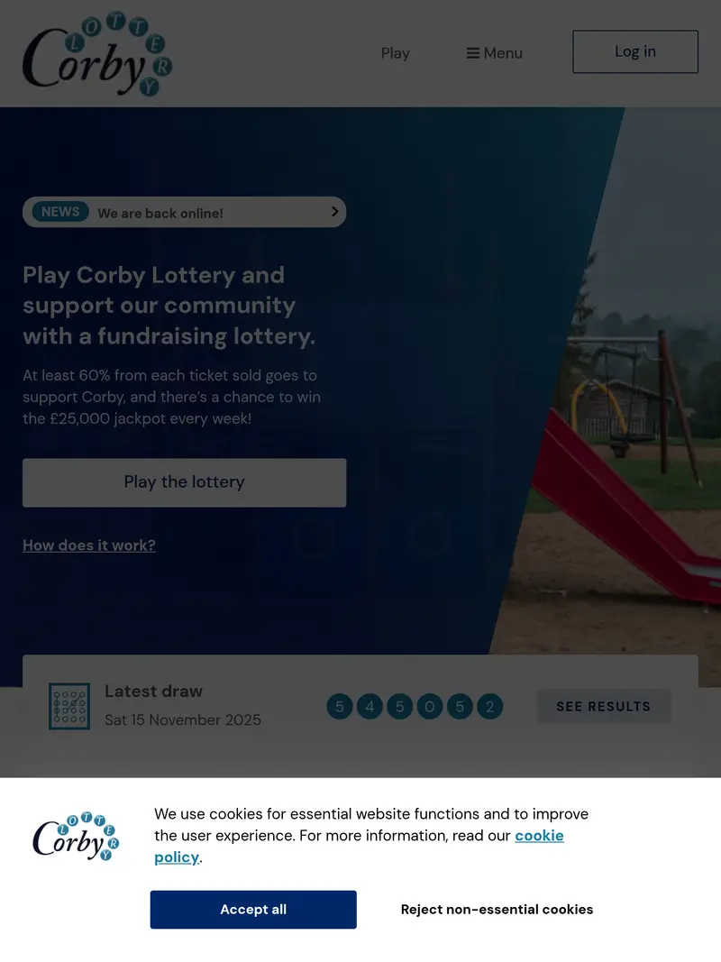 Corby Lottery - homepage (tablet)