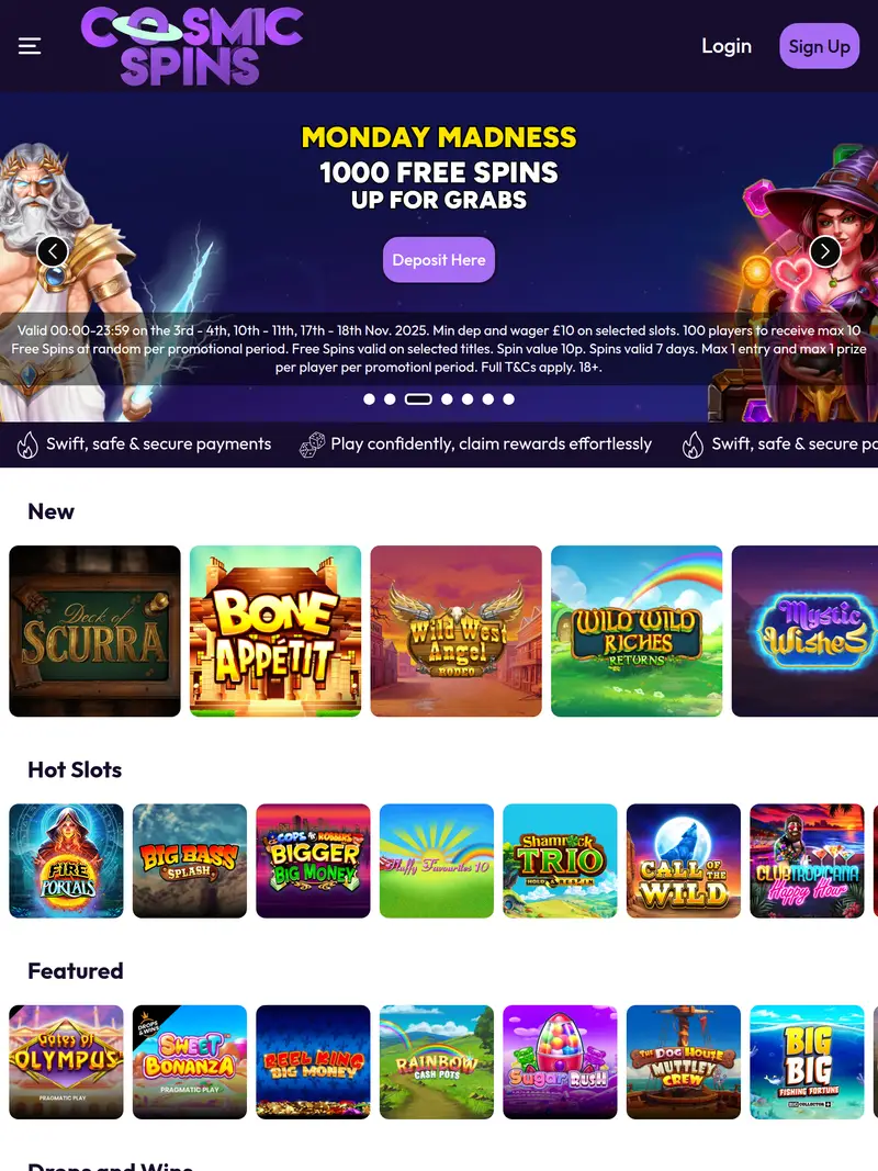 Cosmic Spins - homepage (tablet)