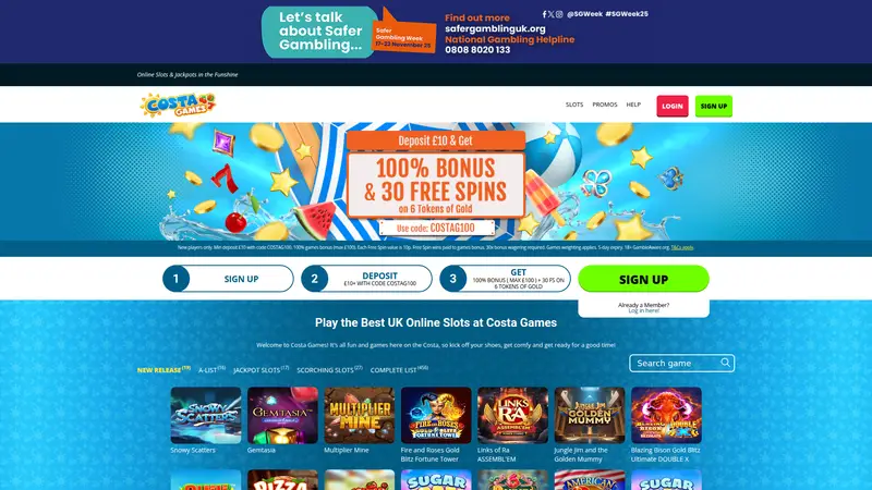 Costa Games - homepage (desktop)