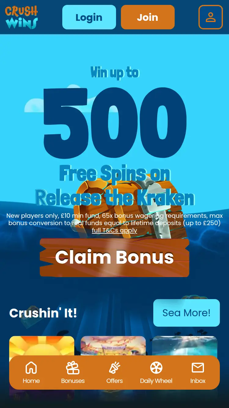 Crush Wins - homepage (mobile)