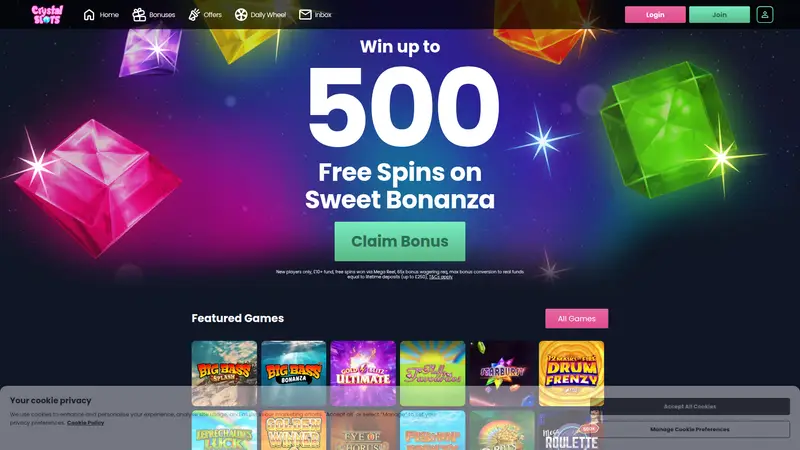 Crystal Slots - homepage (desktop)