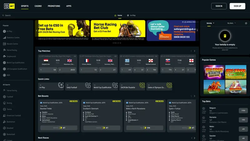 Dazn Bet - homepage (desktop)
