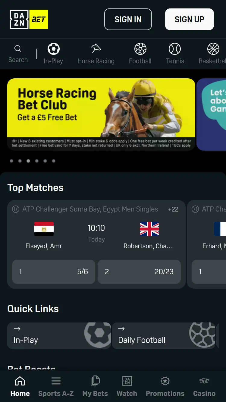 Dazn Bet - homepage (mobile)