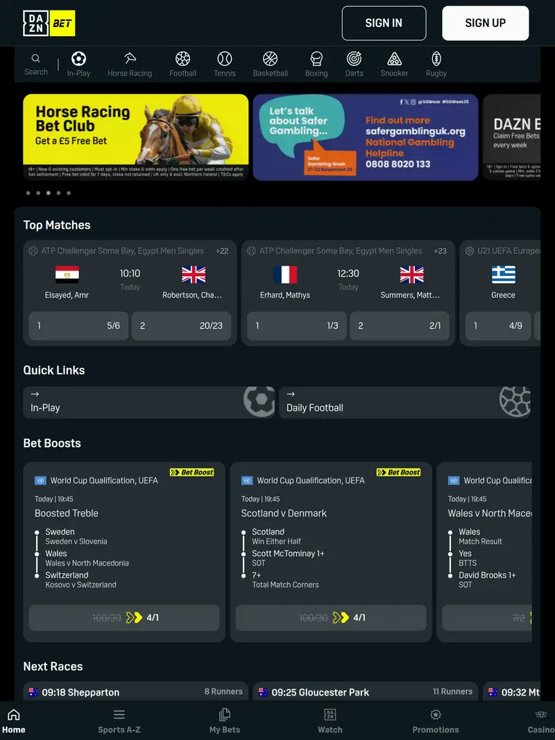 Dazn Bet - homepage (tablet)