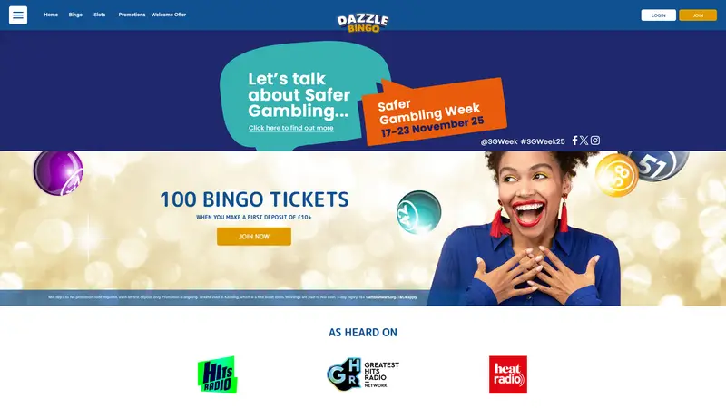 Dazzle Bingo - homepage (desktop)