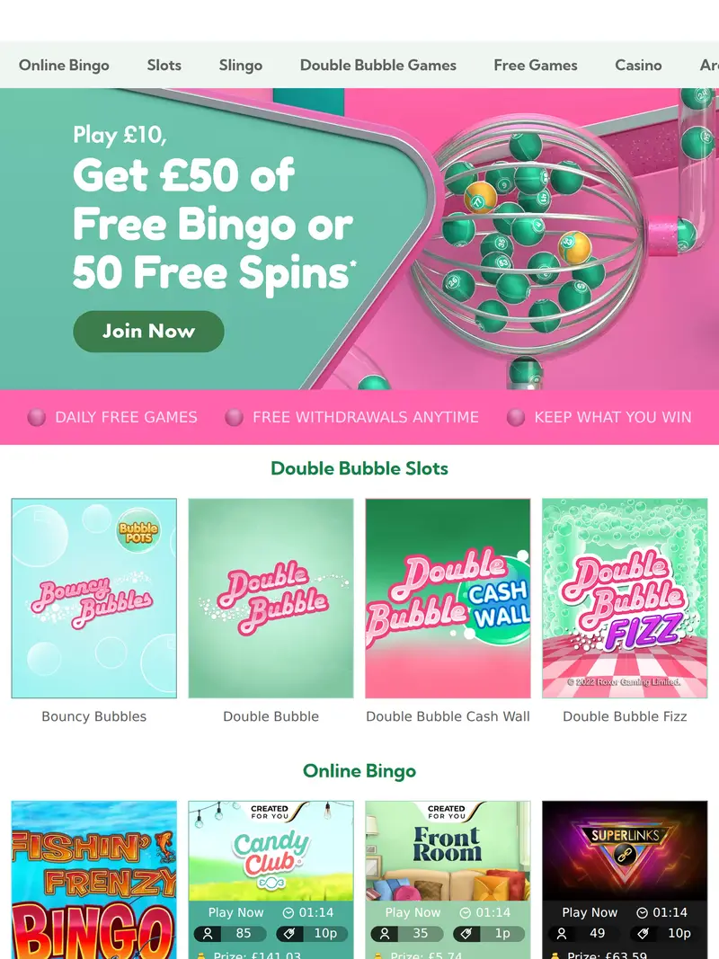 Double Bubble Bingo - homepage (tablet)