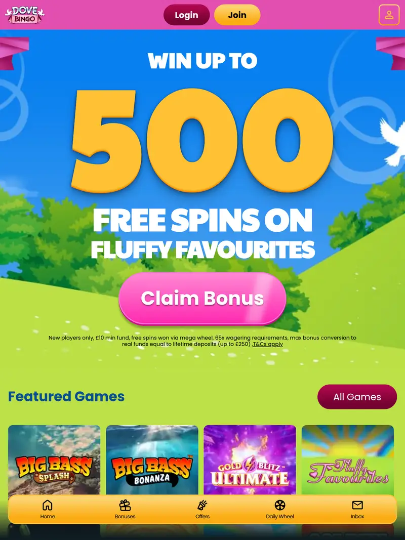 Dove Bingo - homepage (tablet)