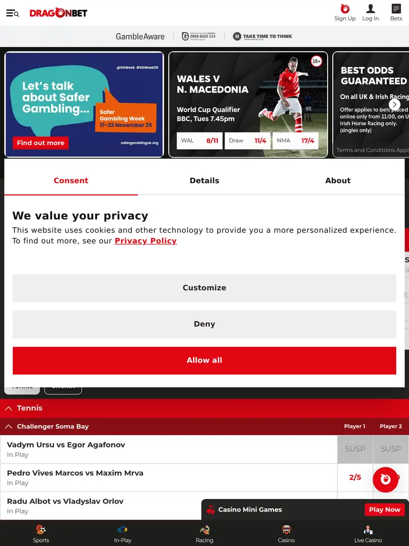 Dragon Bet - homepage (tablet)