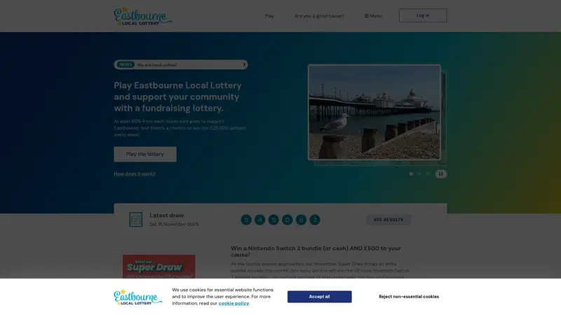Eastbourne Local Lottery - homepage (desktop)