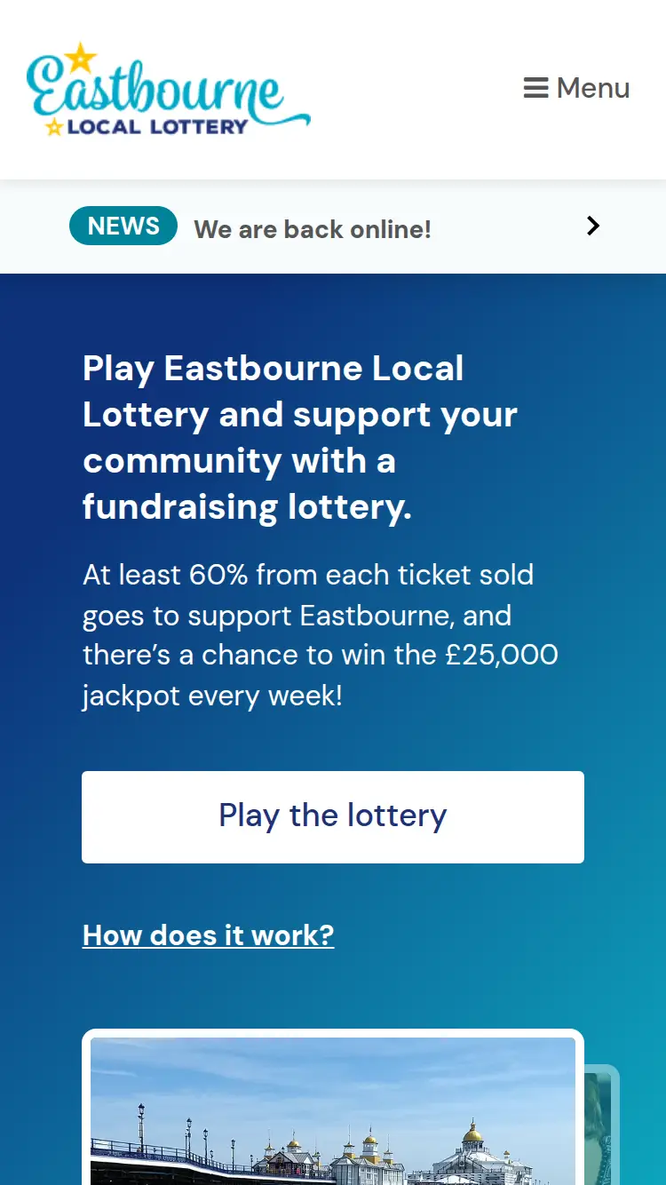 Eastbourne Local Lottery - homepage (mobile)