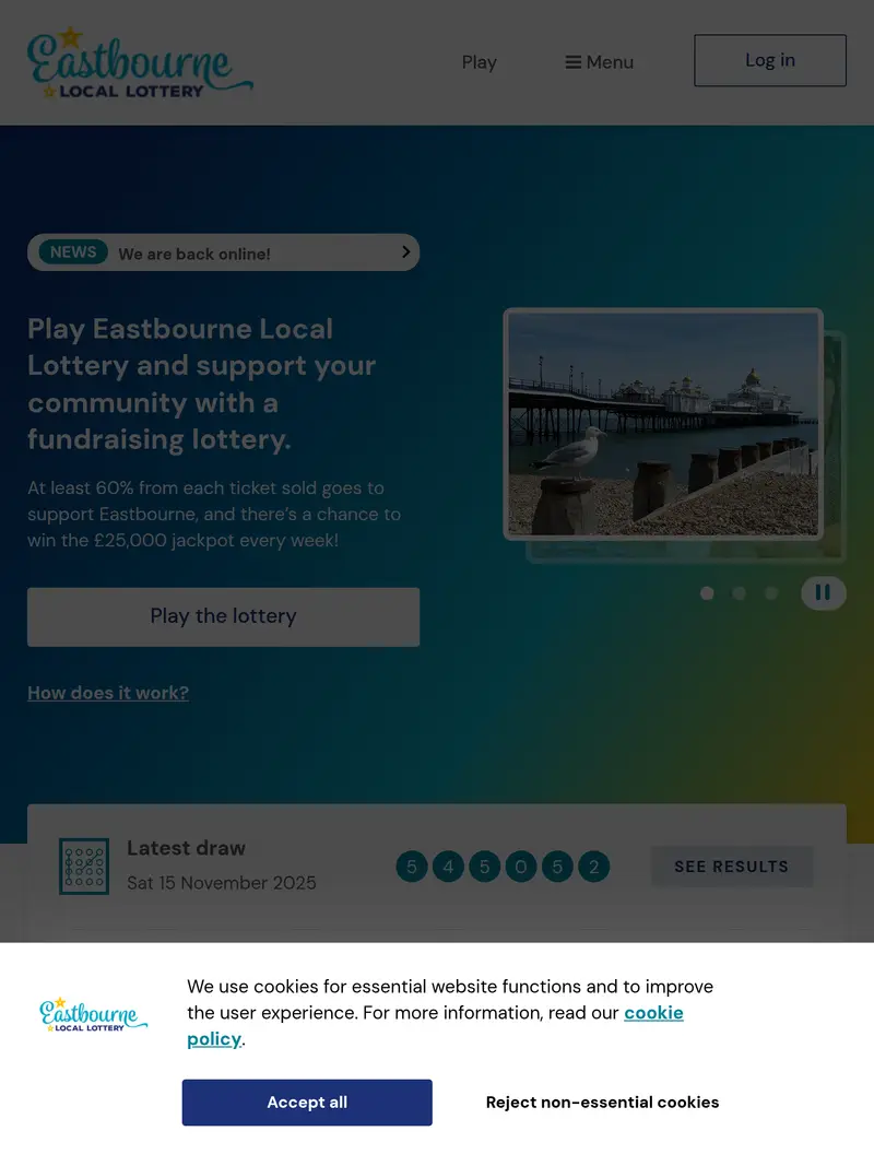 Eastbourne Local Lottery - homepage (tablet)