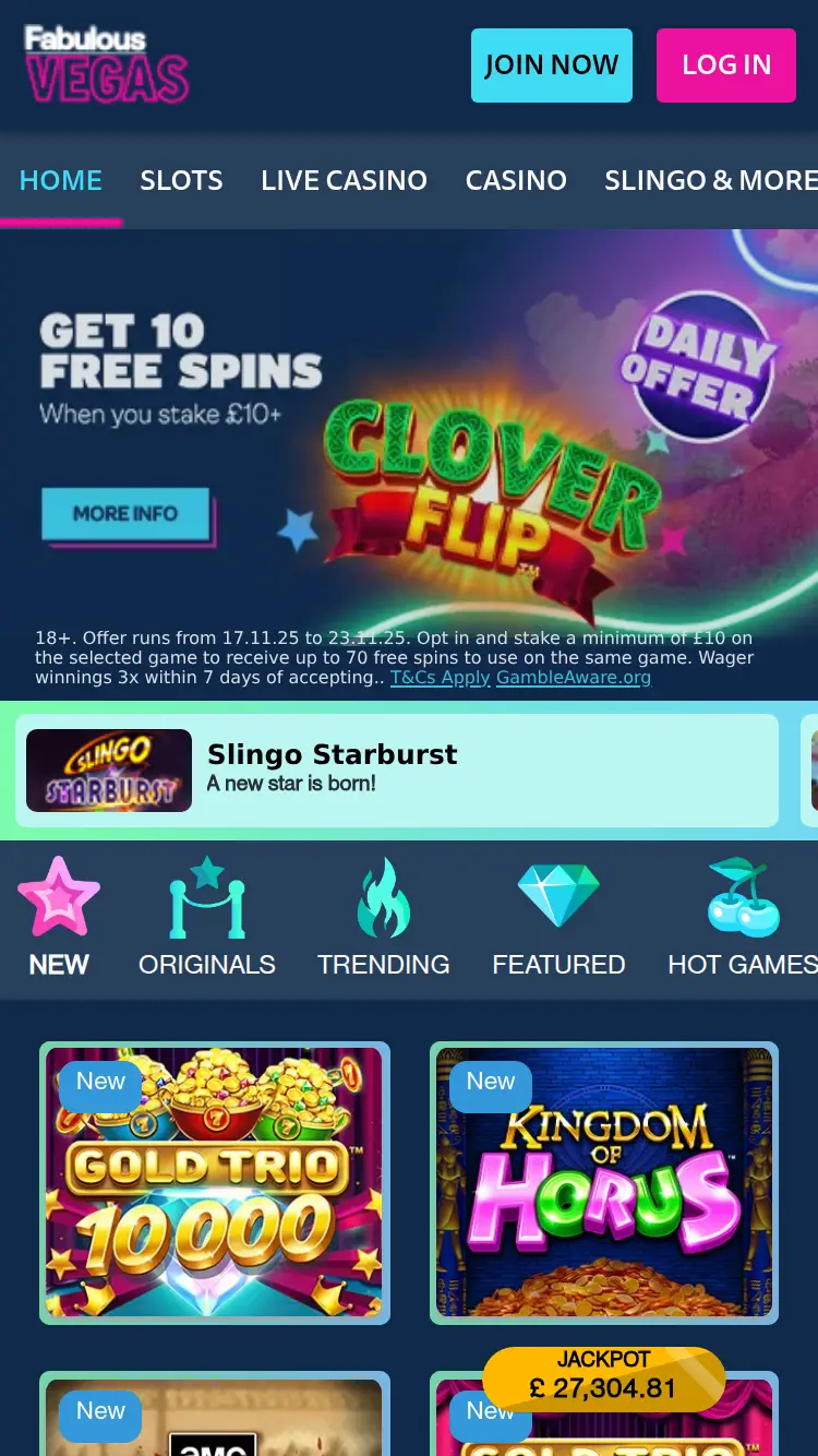 Fabulous Vegas - homepage (mobile)