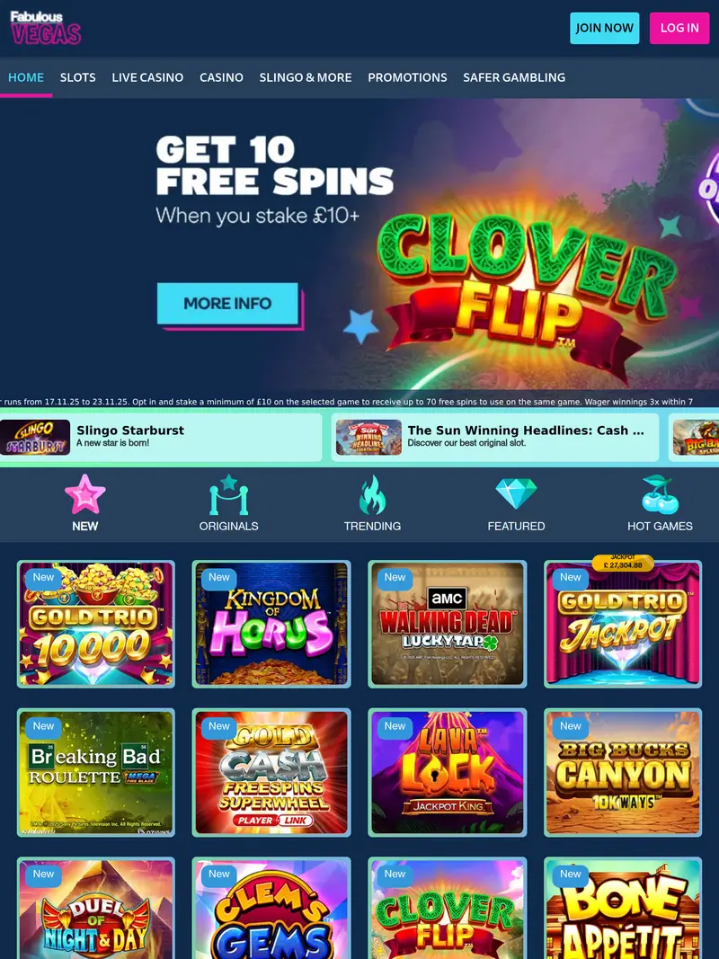 Fabulous Vegas - homepage (tablet)