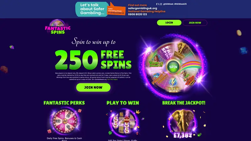 Fantastic Spins - homepage (desktop)