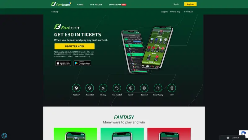 Fanteam - homepage (desktop)