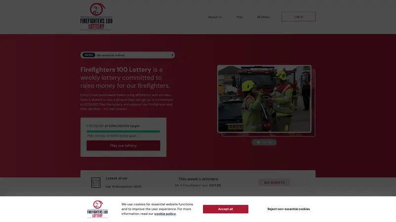 Firefighters 100 Lottery - homepage (desktop)