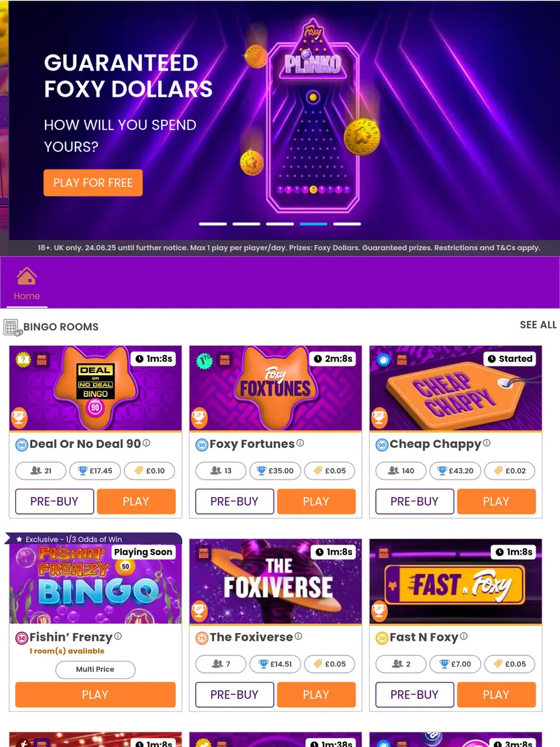 Foxy Bingo - homepage (tablet)