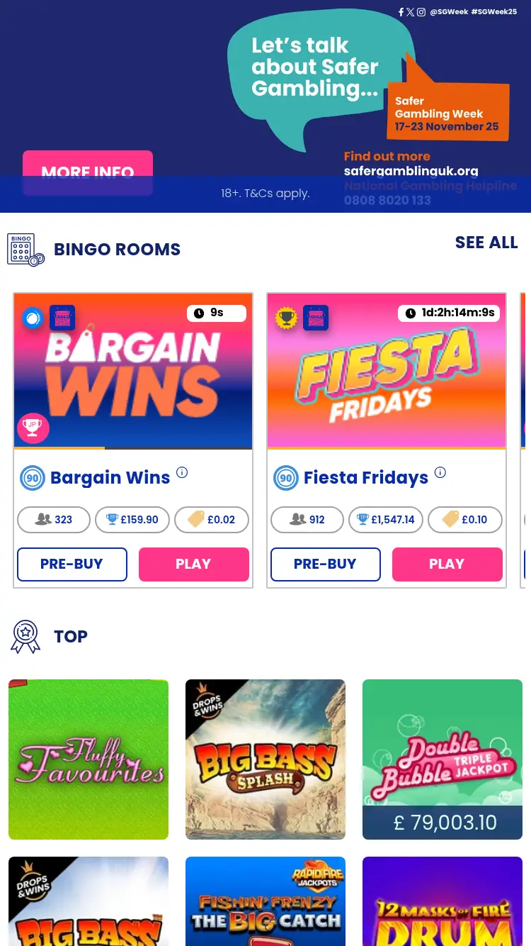 Gala Bingo - homepage (mobile)