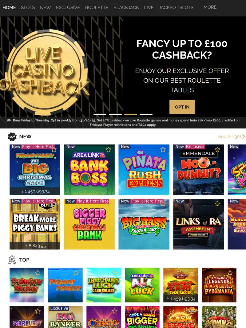 Gala Casino - homepage (tablet)