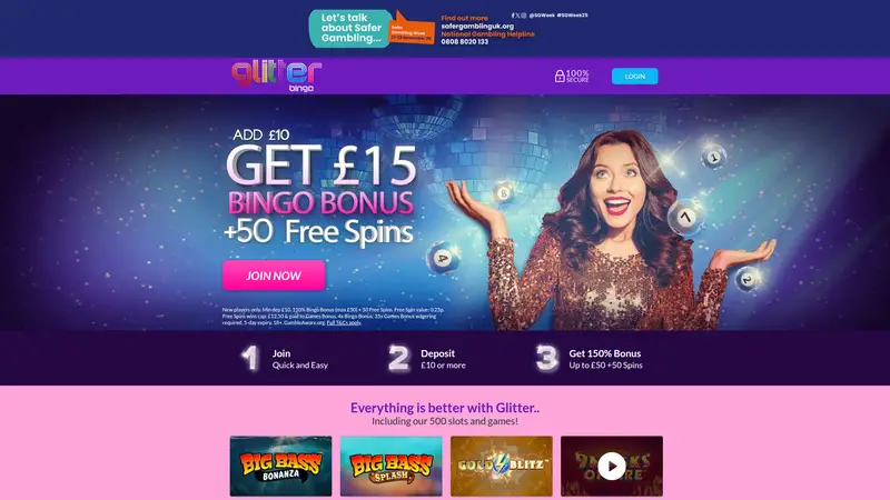 Glitter Bingo - homepage (desktop)