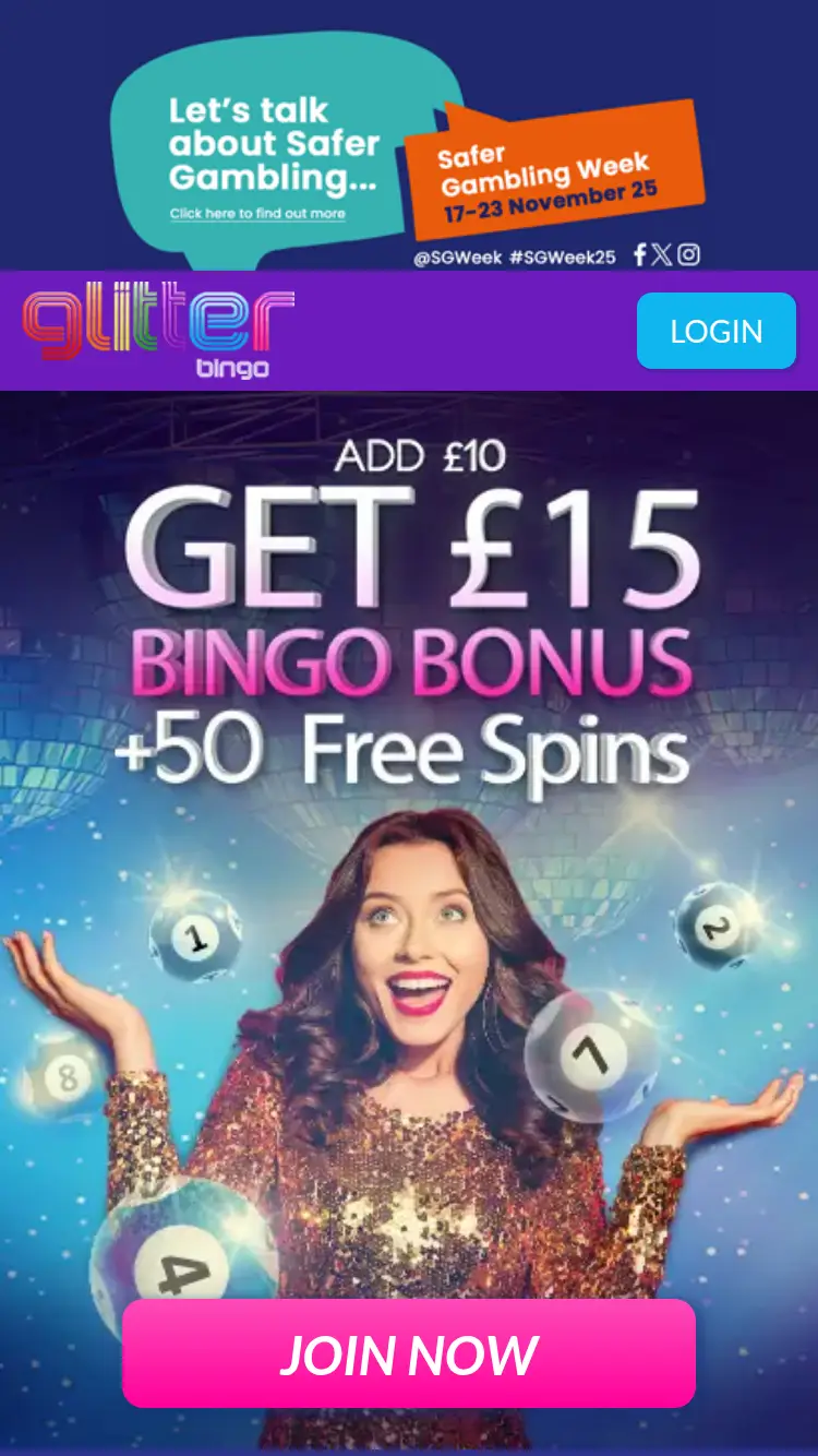 Glitter Bingo - homepage (mobile)