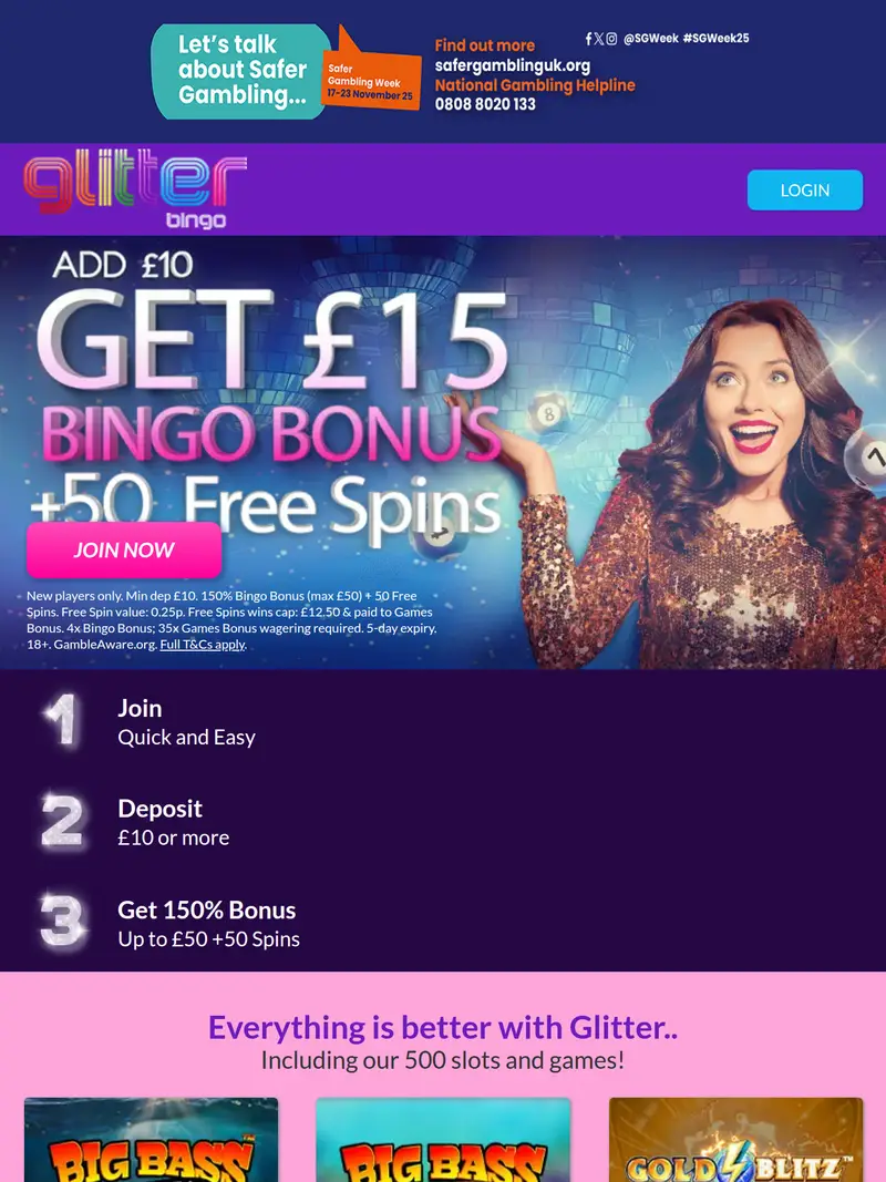 Glitter Bingo - homepage (tablet)