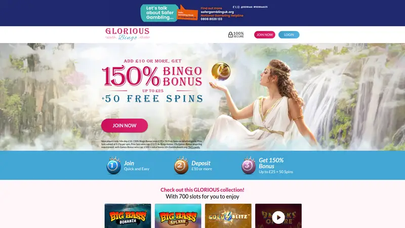 Glorious Bingo - homepage (desktop)