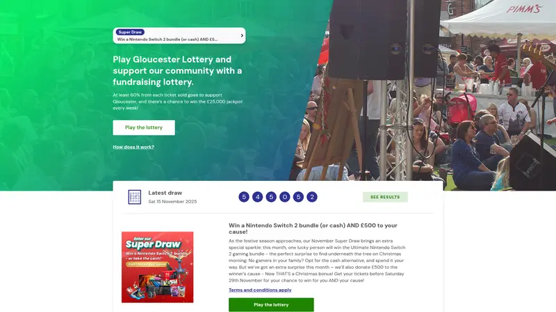 Gloucester Lottery - homepage (desktop)