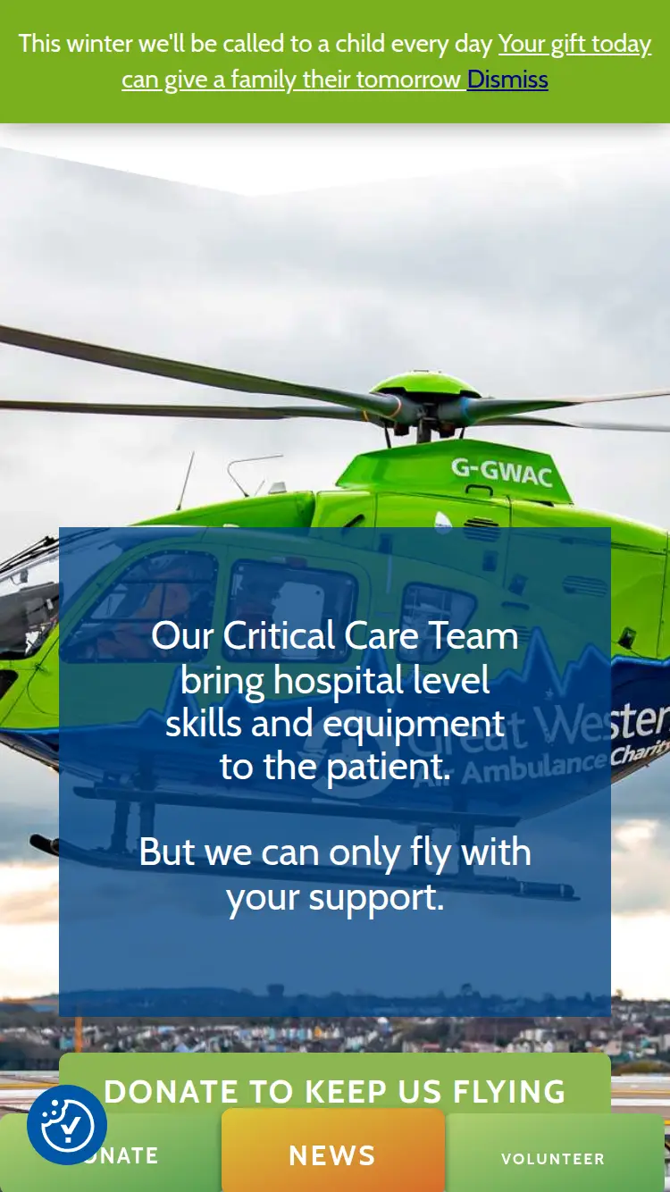 Great Western Air Ambulance - homepage (mobile)