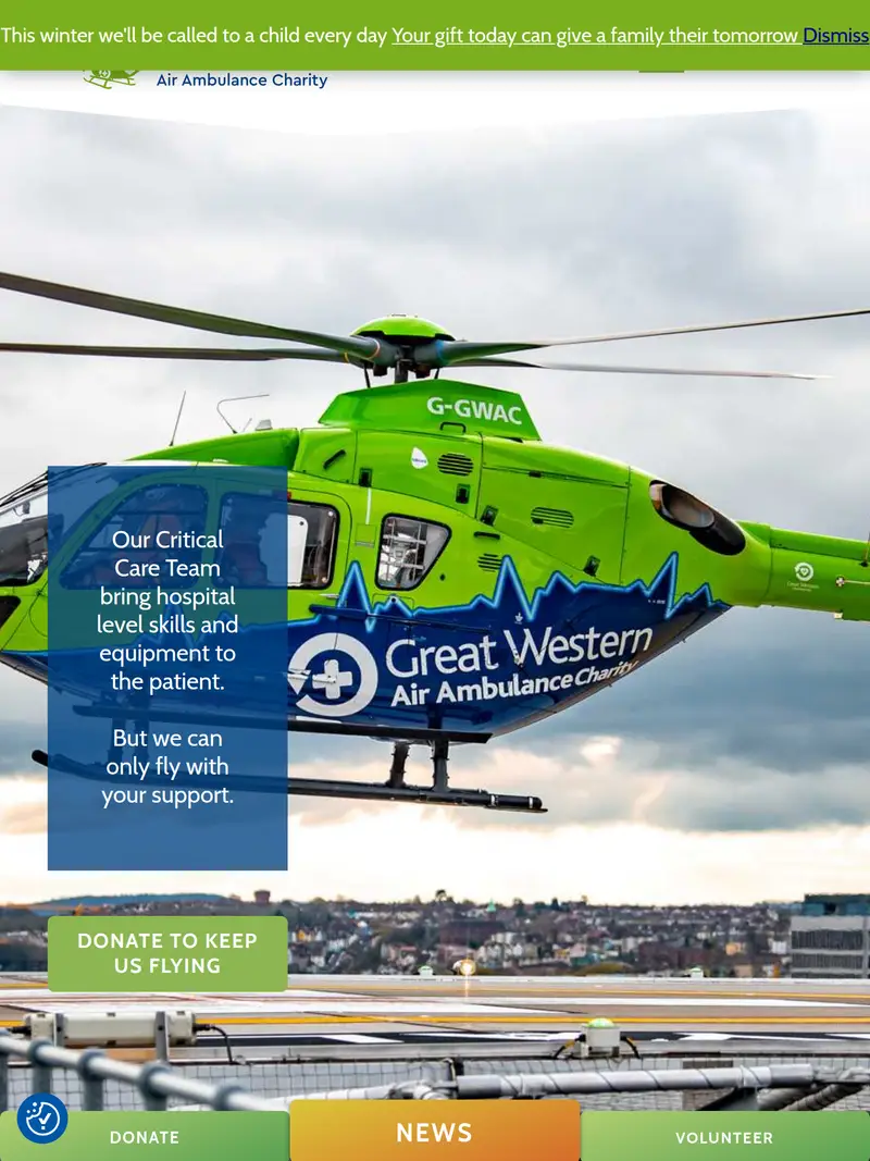 Great Western Air Ambulance - homepage (tablet)