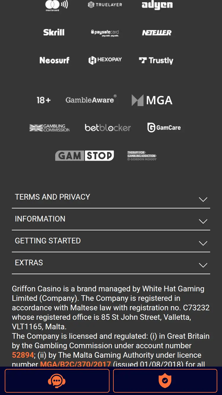 Griffon Casino - homepage (mobile)