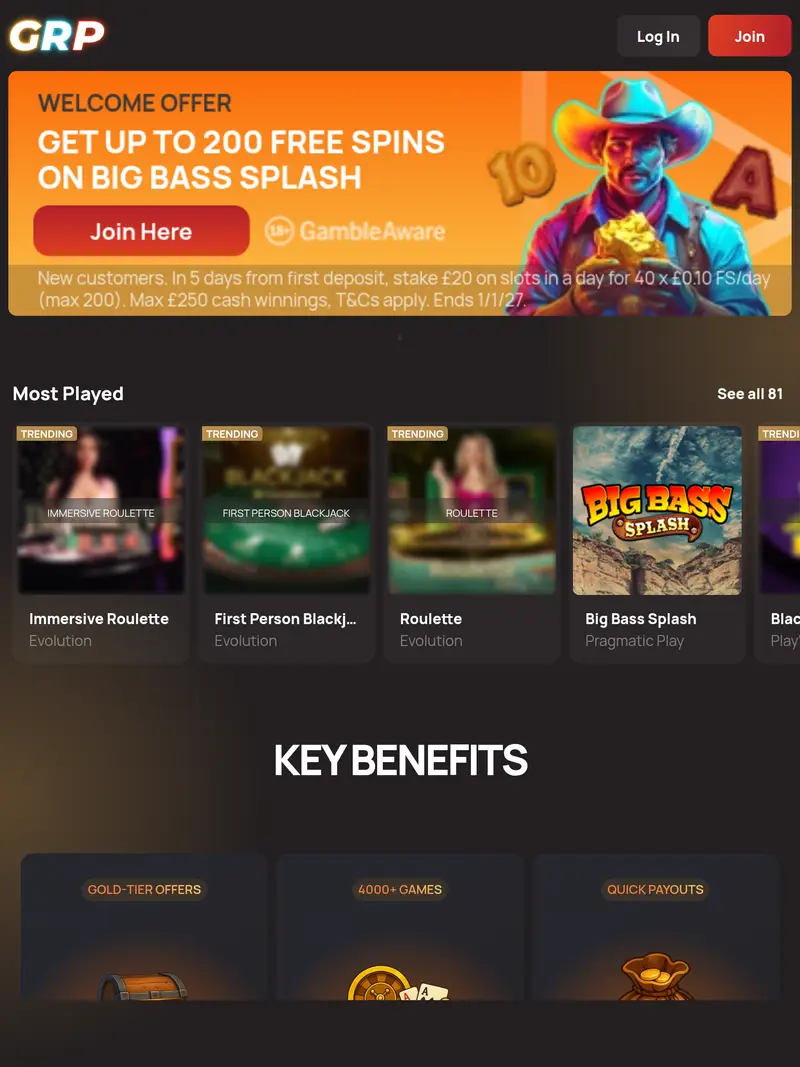 Grp Casino - homepage (tablet)