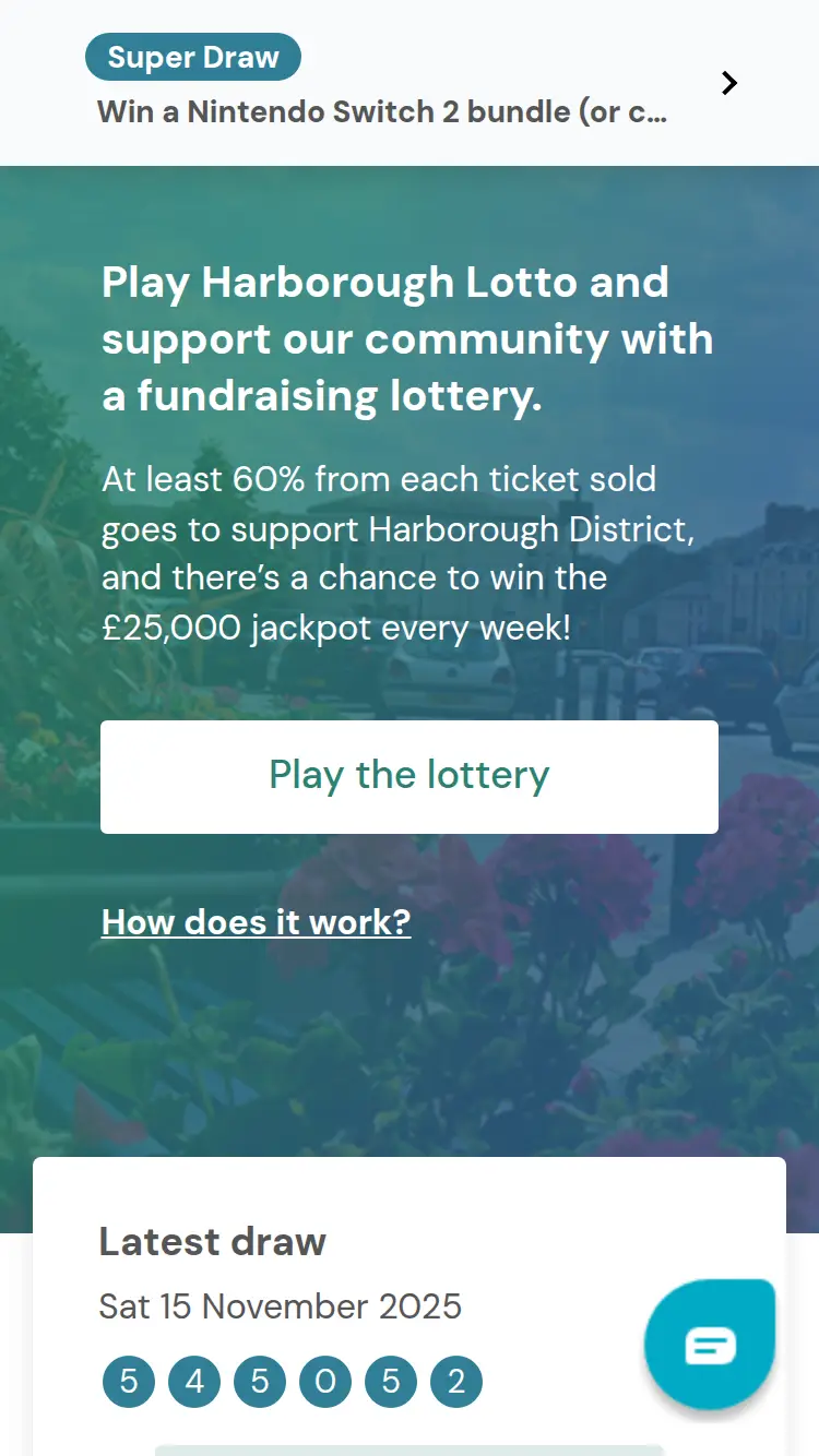 Harborough Lotto - homepage (mobile)