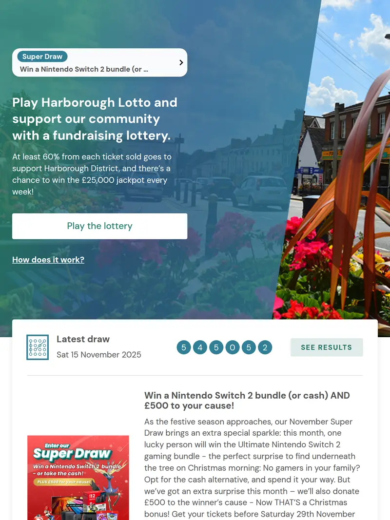 Harborough Lotto - homepage (tablet)