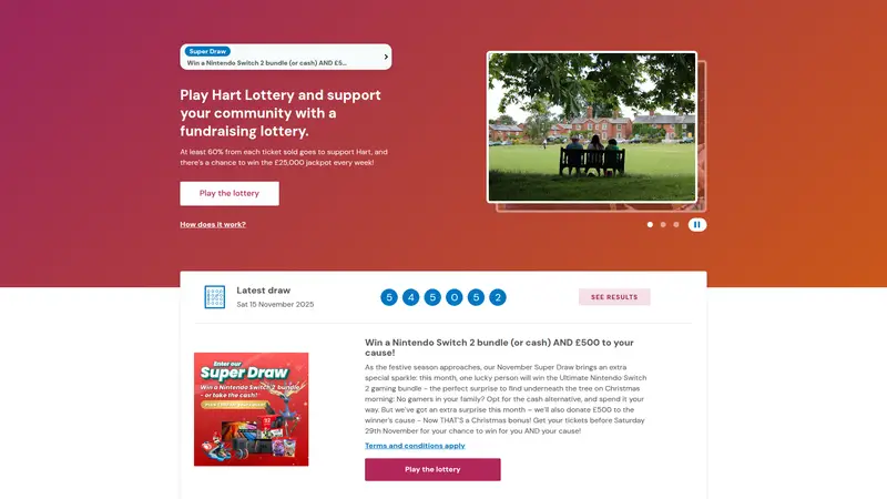 Hart Lottery - homepage (desktop)