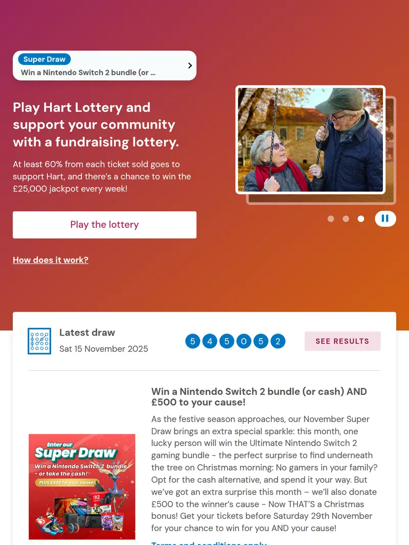 Hart Lottery - homepage (tablet)