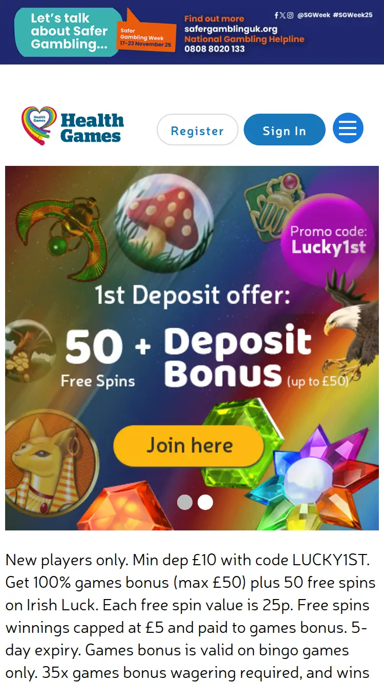 Health Games - homepage (mobile)