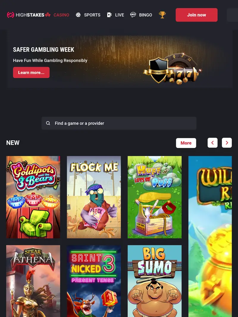 High Stakes - homepage (tablet)